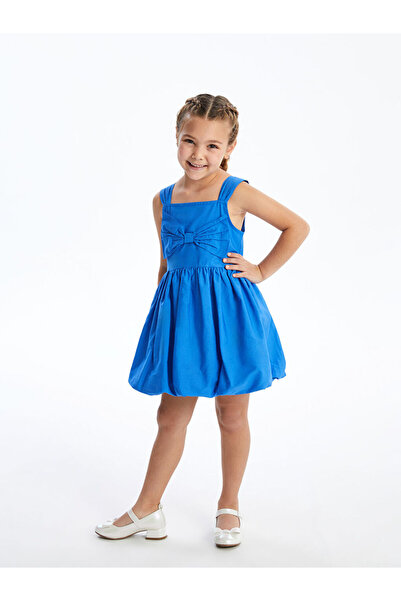 LC Waikiki MG TRENDEN Mavi Kare Yaka Askılı Kız Bebek Poplin Elbise