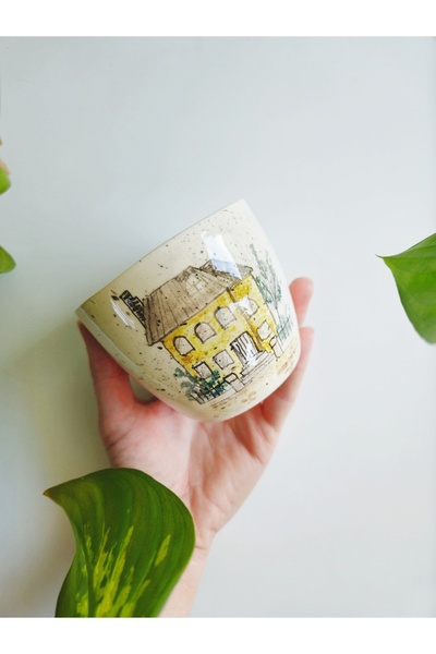 WEBBMODA Handmade Custom Design Yellow House Mug