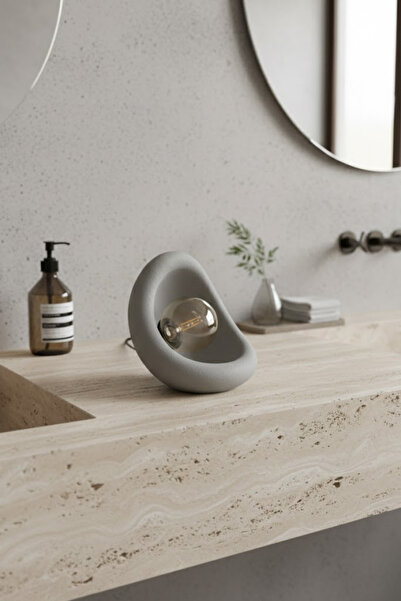 Trezon Modern Beton Dokulu Abajur ,Organik Oval Gece Lambası ,Minimal Tasarım...