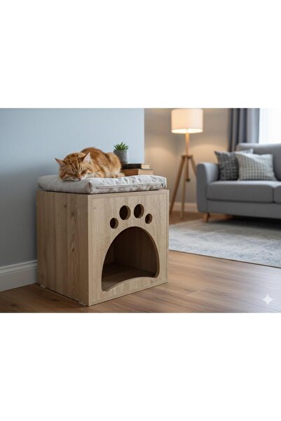 AYC HOUSE dekoratif minderli MDF kedi yuvası taşınabilir konforlu 50x50x40 cm