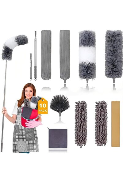 Arabest 10Pcs Microfiber Dusters, Telescopic Duster Washable for Ceiling with...