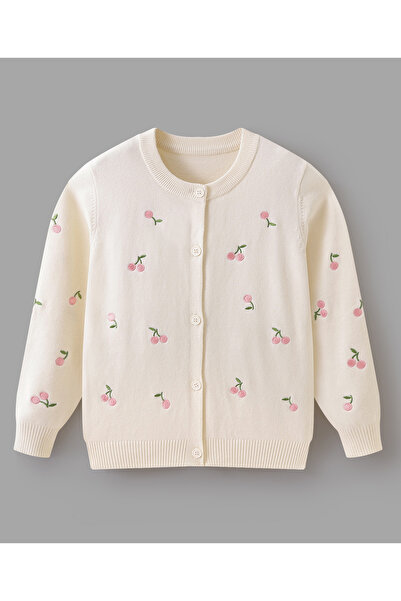 SAPS Cardigan with Cherry Embroidery - Beige
