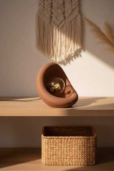 Trezon Modern Beton Dokulu Abajur ,Organik Oval Gece Lambası ,Minimal Tasarım...