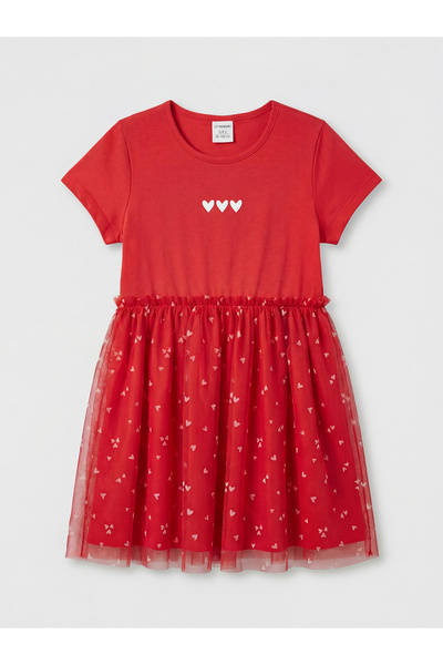 LC Waikiki MG TRENDEN Rochie tutu roșie pentru fete guler rotund