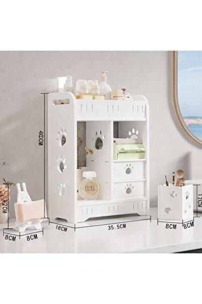 Generic Desktop Makeup Organizer with Drawers and Brush Holder Storage Shelf ...