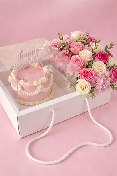 Ege Concept Life 2 Bölmeli Pasta Çiçek Kurabiye Kutusu 30x20 - İpli Hediye, N...