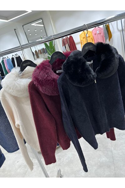 Marka Giyim Yakası Kürklü Fermuarlı Hırka