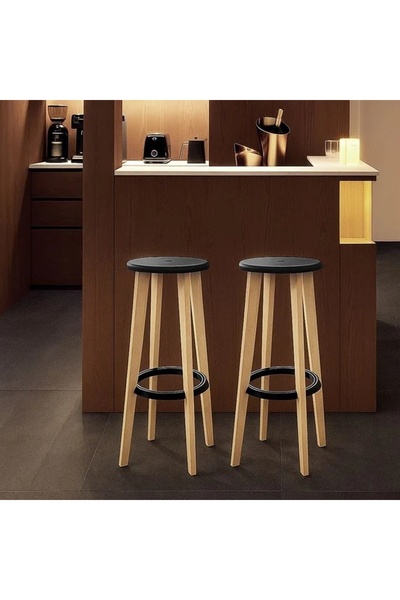 ELITECOMMERCEMARKET Scaun tip Taburet Rotund Inalt din Lemn 33x33x76cm - 1buc