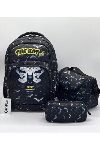 Çınka Bags Character Pattern Thermal Waterproof Fabric Backpack with Lunch Bo...