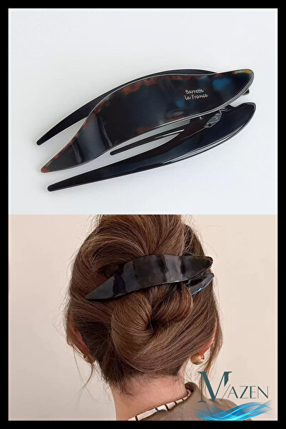 MAZEN مشبك عظمي فرنسي من كوير كامبر VIP بلون العنبر الداكن |   إكسسوارات الشع...