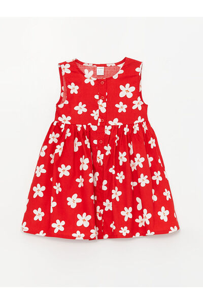 LC Waikiki Mg Trenden Red Crew Neck Floral Poplin Baby Girl Dress