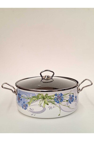 GİZEM Enamel Non-Stick Pot 22 cm Green Flower // Can Be Used on Induction Coo...