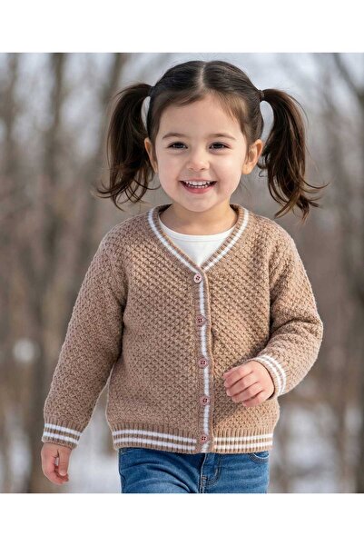 Babyhug Knit Full Sleeves Front Open Sweater with Stripe Detailing - Brown