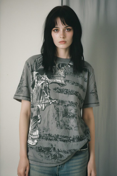 Karakedi Tricou unisex afumat, vintage, cu mâneci negre, Skull Transition Cyb...