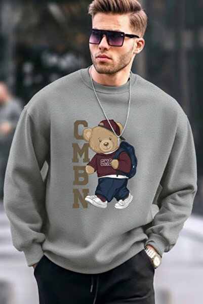 COMBİNE MİCHAİL سويت شيرت رجالي مطبوع قصة فضفاضة مدخن