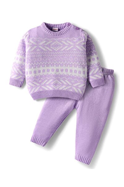 Babyhug Knit Full Sleeves Sweater and Pants Set with Fair Isle Design - Lavender