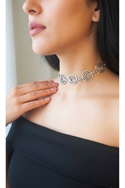 Vintage Takıhane Gümüş Kaplama Sarmal Spiral Boğaz Choker