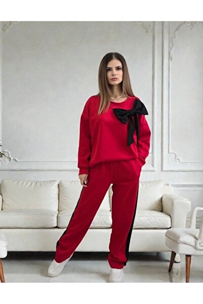 GLAMSI Casual blouse and pants set with appliquéd bow