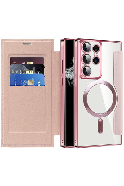 Techsuit Case for Samsung Galaxy S22 Ultra 5G - SmartMag Book Case - Pink