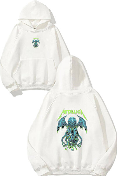VSRN Hanorac alb supradimensionat cu glugă, cu imprimeu Green Metallica Design