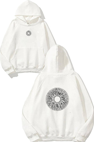 VSRN Hanorac cu glugă alb supradimensionat cu imprimeu Eye Doll 83 Design