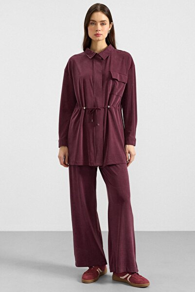 Olcay Zipper Closure, Drawstring Waist, Premium Fabric Sweat Pants Set Bordo ...