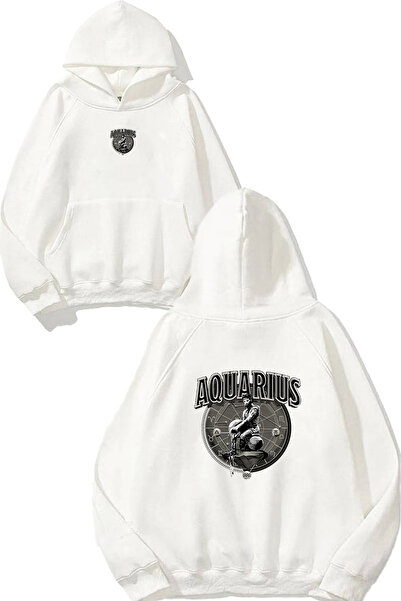 VSRN سويت شيرت أبيض كبير الحجم بطبعة تصميم برج الأبراج من Aquarius