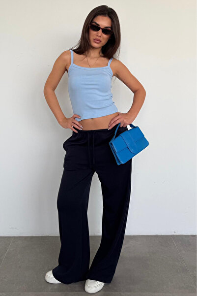 Madmext Navy Blue Wide Leg Barrel Fit Sweatpants Mg2646