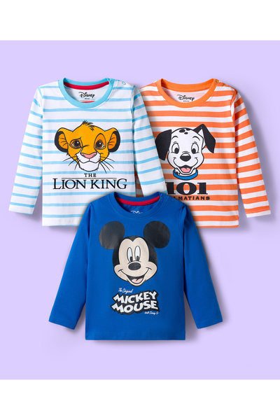 Babyhug Disney تيشيرتات بأكمام طويلة من نسيج جيرسي مفرد، شخصيات ديزني، عبوة م...