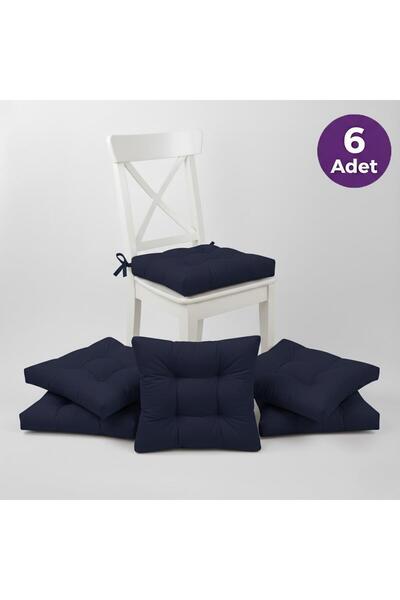 ALTINPAMUK Set de 6 perne pentru scaun, aurii, bleumarin închis, cu cusături ...