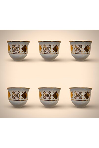 DUKKANI ISTANBUL Porcelain Gawa Coffee Cup Set for 6 People Clover Pattern Mi...