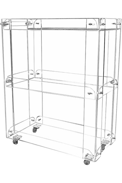 Slasa 3-Tier Portable Acrylic Rolling Trolley 60x30x80 cm – Transparent & Dur...