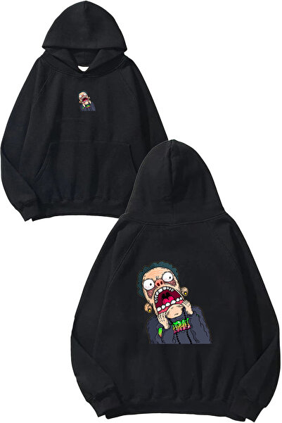 VSRN Hanorac negru supradimensionat cu glugă, cu imprimeu, design Funky Man
