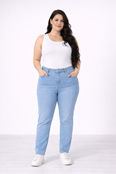 Şans Women's Plus Size Blue, High Waist, 5-Pocket Lycra Jeans 65N39395