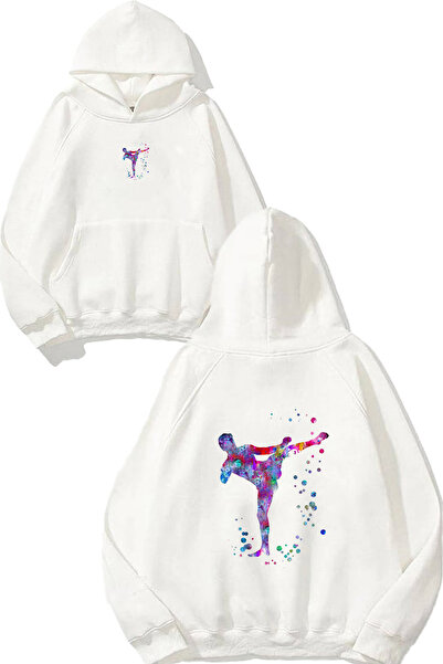 VSRN سويت شيرت بقلنسوة باللون الأبيض مطبوع بتصميم كيك بوكس 21