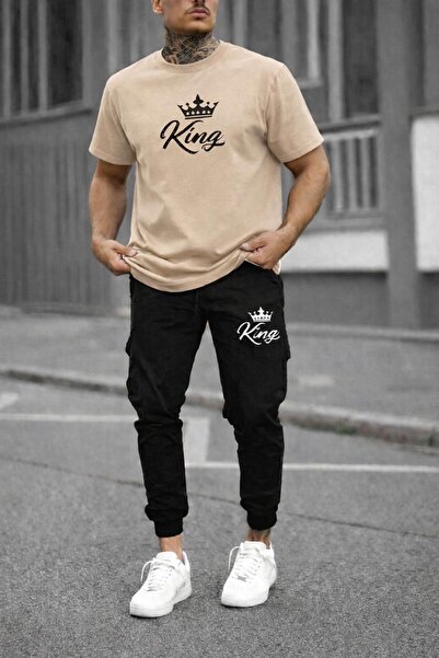 zeag SET DE TRICOU ȘI PANTALONI DE TRENING CU IMPRIMEU KING PENTRU BĂRBAȚI