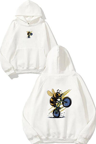 VSRN Φούτερ με λευκή κουκούλα με στάμπα τύπου "Biker Bee Design "