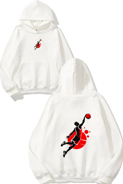 VSRN Hanorac cu glugă alb supradimensionat cu imprimeu Basketball Player 1 De...