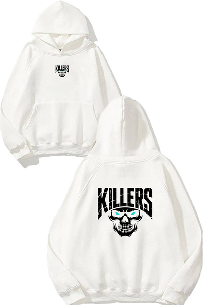 VSRN Φούτερ με στάμπα Kıllers Design, υπερμεγέθη, λευκό, με κουκούλα