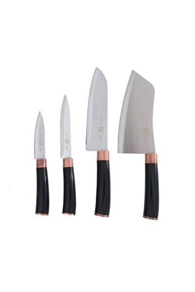 GRÜNBERG Set of 3 knives+1 cleaver, Grunberg, stainless steel+plastic, black+...