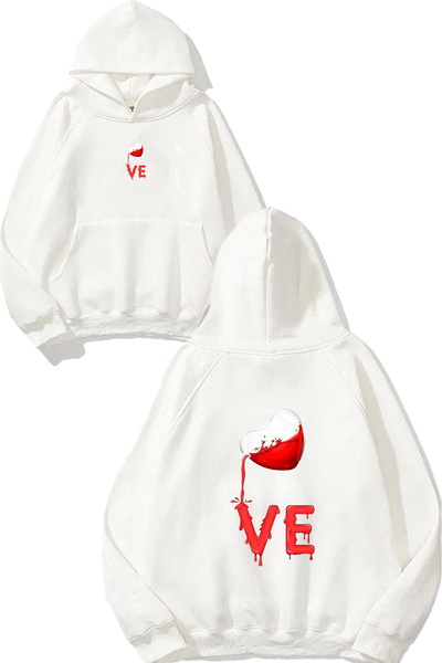 VSRN Φούτερ με στάμπα Love 4 Design, υπερμεγέθη, λευκό, με κουκούλα