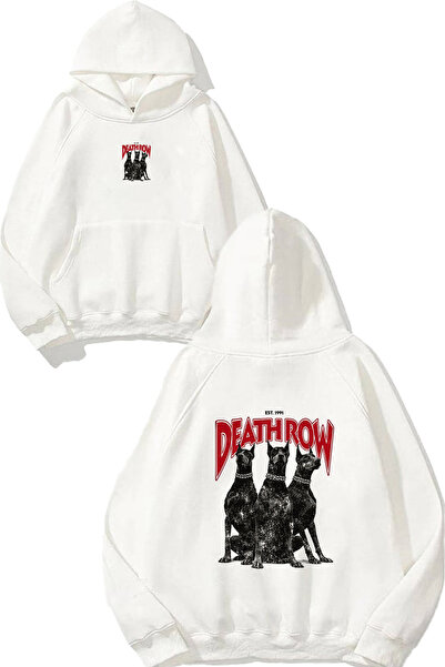 VSRN Hanorac cu glugă alb supradimensionat cu imprimeu Death Doberman Design