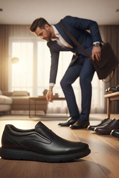 enoch حذاء إينوخ كاجوال للرجال من الجلد الطبيعي باللون الأسود مع جوانب مطاطية...