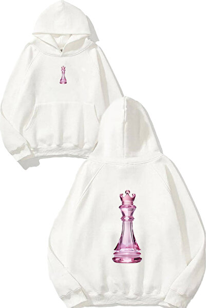 VSRN Pink Porcelain Shah Design Printed Oversize White Hooded Sweatshirt
