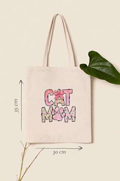 AYDESİGN Cat Mom Printed Stylish and Durable Canvas Fabric Tote Shoulder Bag