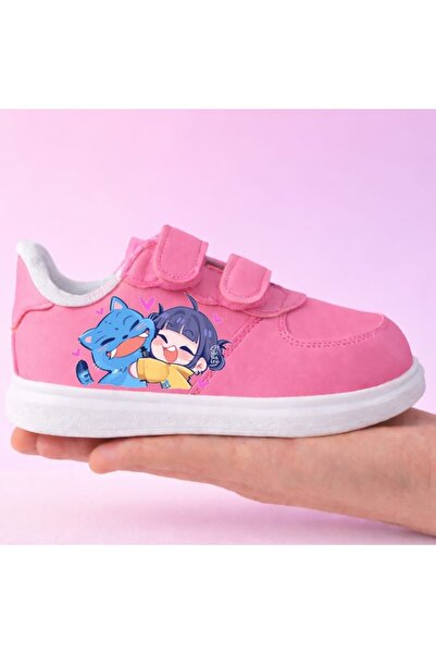 archiepet ροζ αθλητικά παπούτσια με μπλε γάτα σε σχέδιο και ταινία velcro