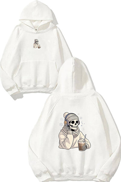 VSRN سويت شيرت أبيض كبير الحجم بطبعة تصميم هيكل عظمي من Kahveci