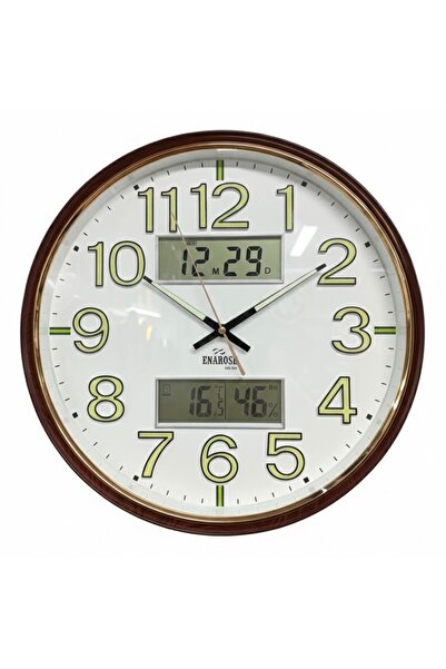Enarose A576222T-2 (40 cm) Fosforlu Sessiz Duvar Saati - Takvim, Isı ve Nem Ö...