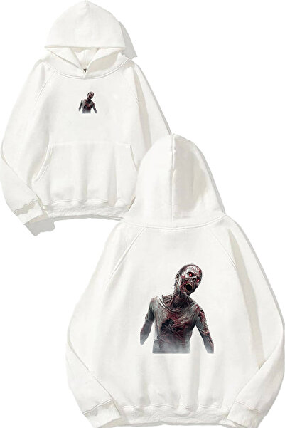 VSRN سويت شيرت أبيض كبير الحجم بطبعة تصميم زومبي مان