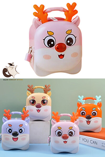 UÇAN SİNCAP Cute Joyful Deer Metal Savings Bank Souvenir Coin Box with Bfs Lo...